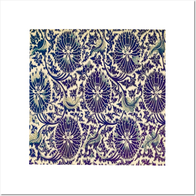 blue main color printed images that are based on vintage floral and geometric motifs, can be used in decorating fabrics and coverings in fashion Wall Art by Marccelus